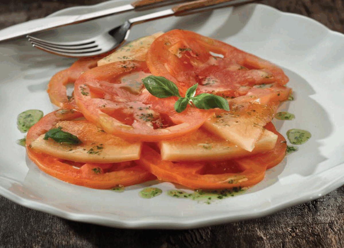 Caprese di pomodori cuore di bue e melone