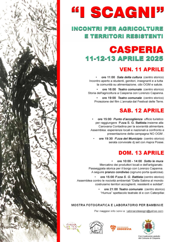 L'11, 12 e 13 aprile a Casperia (Rieti) terza tappa della Carovana Contadina dal titolo "Incontri per agricolture e territori resistenti"