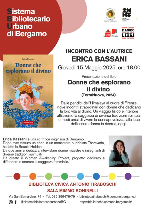 Il 15 maggio alle 18 Erica Bassani presenta il suo libro "Donne che esplorano il divino" alla Biblioteca Tiraboschi di Bergamo.