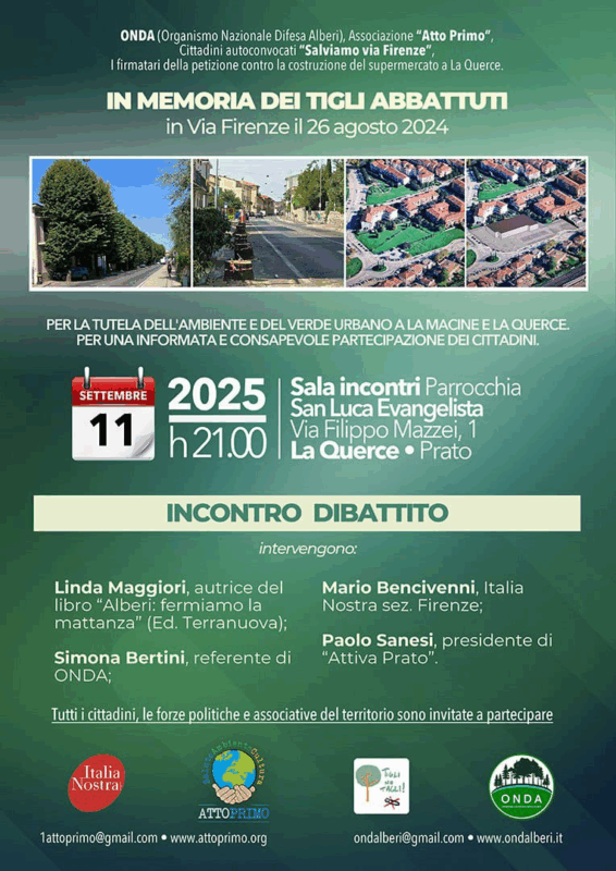 "In memoria dei tigli abbattuti": incontro a Prato